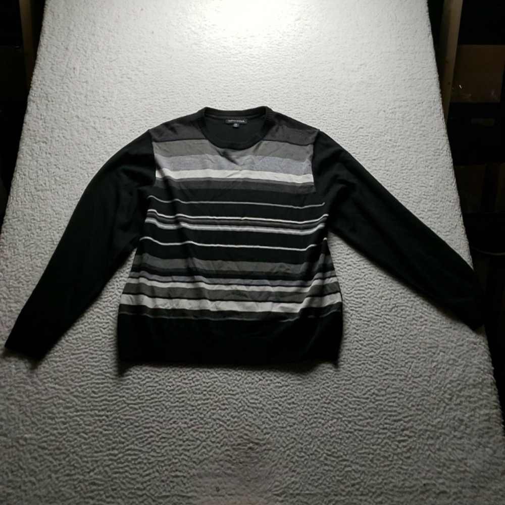 Tricots St. Raphael Sweater Mens 2XL Black Stripe Acrylic Crewneck Knit Pullover